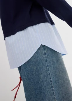 bonprix Bekleidung·Umstandsmode|Bekleidung·Jeans^Feinstrickpullover mit Bluseneinsatz dunkelblau