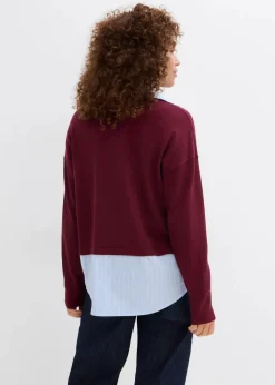 bonprix Bekleidung·Umstandsmode|Bekleidung·Jeans^Feinstrickpullover mit Bluseneinsatz ahornrot