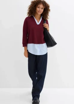 bonprix Bekleidung·Umstandsmode|Bekleidung·Jeans^Feinstrickpullover mit Bluseneinsatz ahornrot
