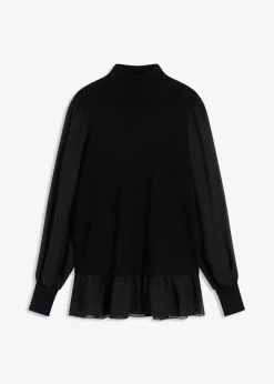 bonprix Strickmode|Pullover & Strickjacken^Feinstrickpullover mit Blusen-Einsatz schwarz