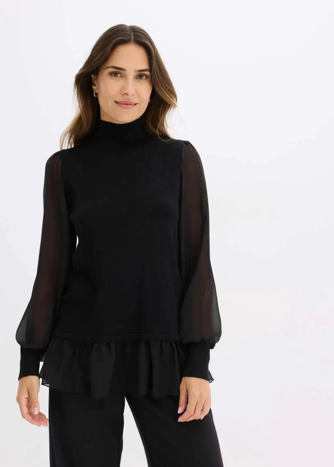 bonprix Strickmode|Pullover & Strickjacken^Feinstrickpullover mit Blusen-Einsatz schwarz