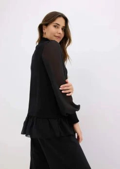 bonprix Strickmode|Pullover & Strickjacken^Feinstrickpullover mit Blusen-Einsatz schwarz