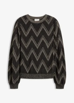 bonprix Bekleidung·Umstandsmode|Bekleidung·Jeans^Feinstrickpullover mit Glitzereffekt schwarz/gold