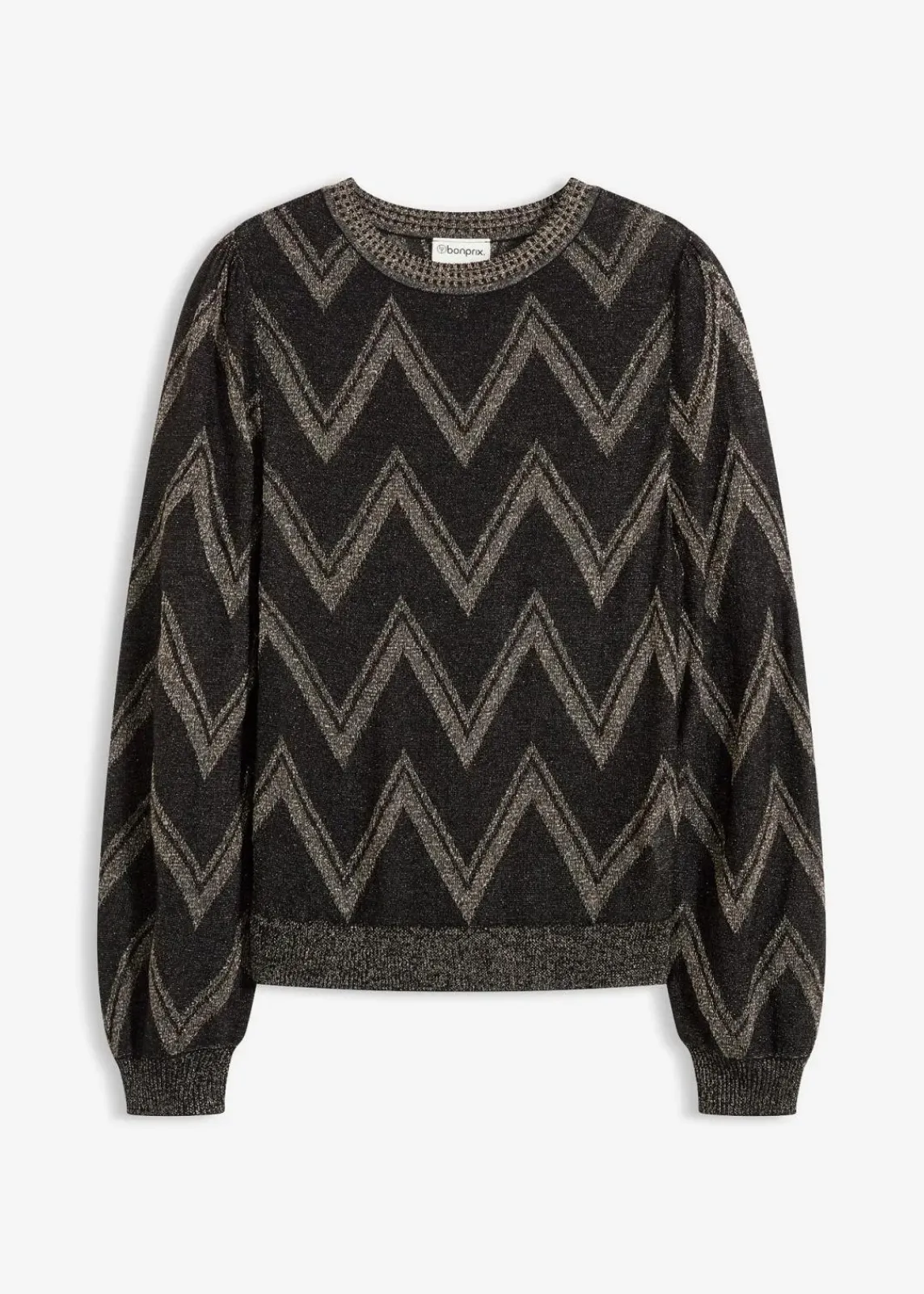 bonprix Bekleidung·Umstandsmode|Bekleidung·Jeans^Feinstrickpullover mit Glitzereffekt schwarz/gold
