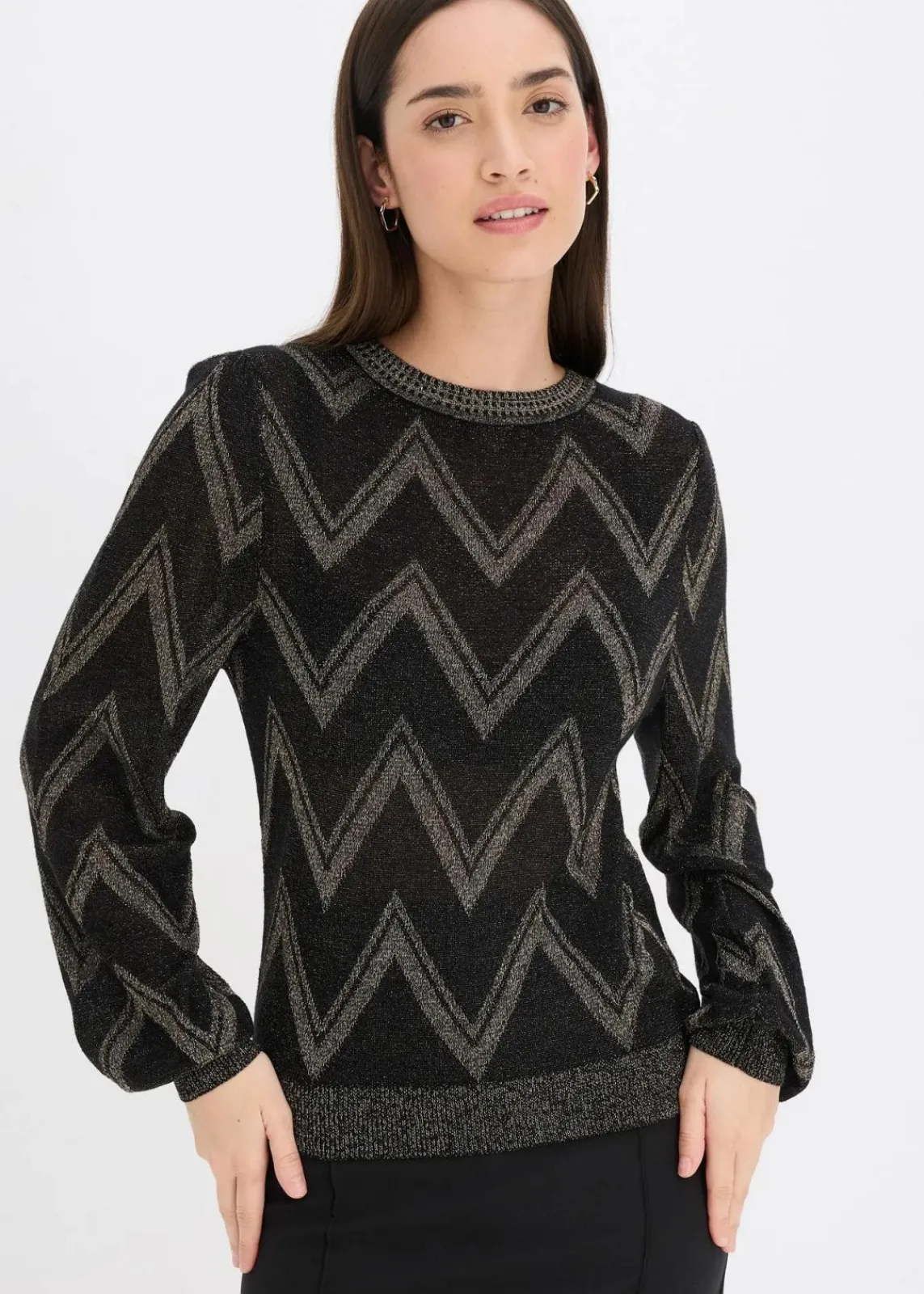 bonprix Bekleidung·Umstandsmode|Bekleidung·Jeans^Feinstrickpullover mit Glitzereffekt schwarz/gold