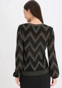 bonprix Bekleidung·Umstandsmode|Bekleidung·Jeans^Feinstrickpullover mit Glitzereffekt schwarz/gold