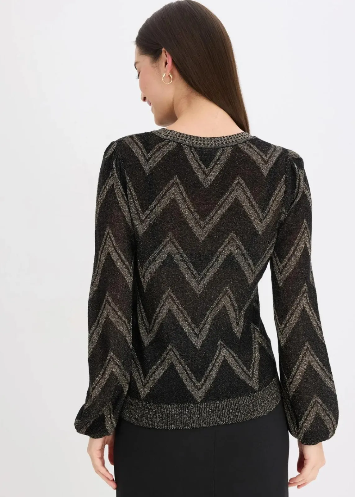 bonprix Bekleidung·Umstandsmode|Bekleidung·Jeans^Feinstrickpullover mit Glitzereffekt schwarz/gold