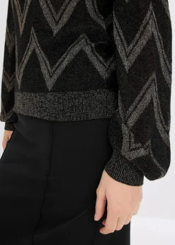 bonprix Bekleidung·Umstandsmode|Bekleidung·Jeans^Feinstrickpullover mit Glitzereffekt schwarz/gold