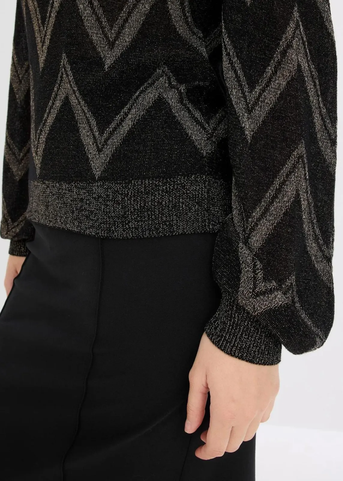 bonprix Bekleidung·Umstandsmode|Bekleidung·Jeans^Feinstrickpullover mit Glitzereffekt schwarz/gold