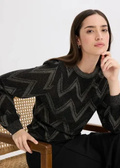 bonprix Bekleidung·Umstandsmode|Bekleidung·Jeans^Feinstrickpullover mit Glitzereffekt schwarz/gold
