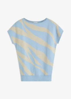 bonprix Bekleidung·Umstandsmode|Strickmode^Feinstrickpullover mit Glitzergarn hellblau/steingrau zebra bedruckt