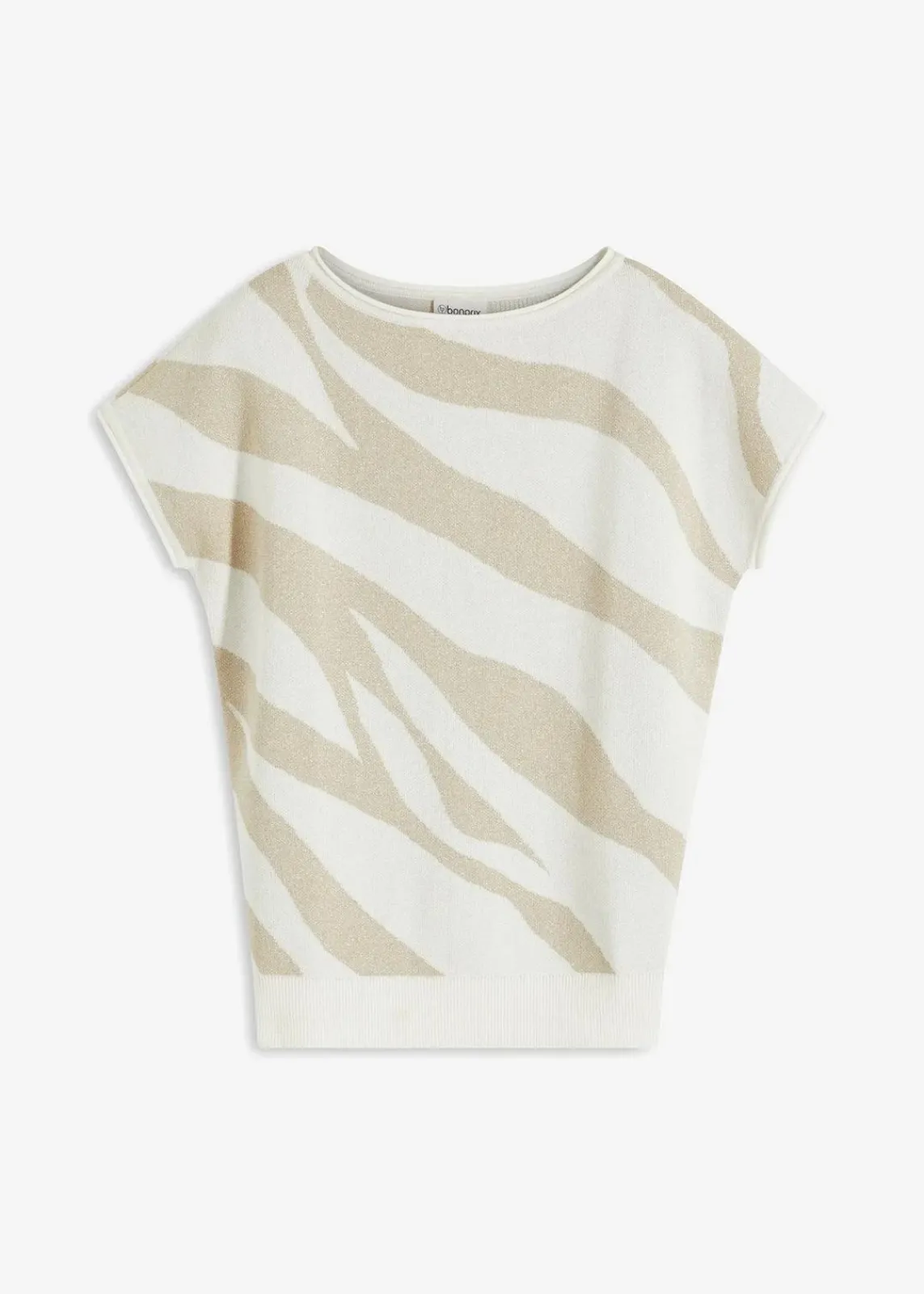 bonprix Bekleidung·Umstandsmode|Strickmode^Feinstrickpullover mit Glitzergarn wollweiß/steingrau zebra bedruckt