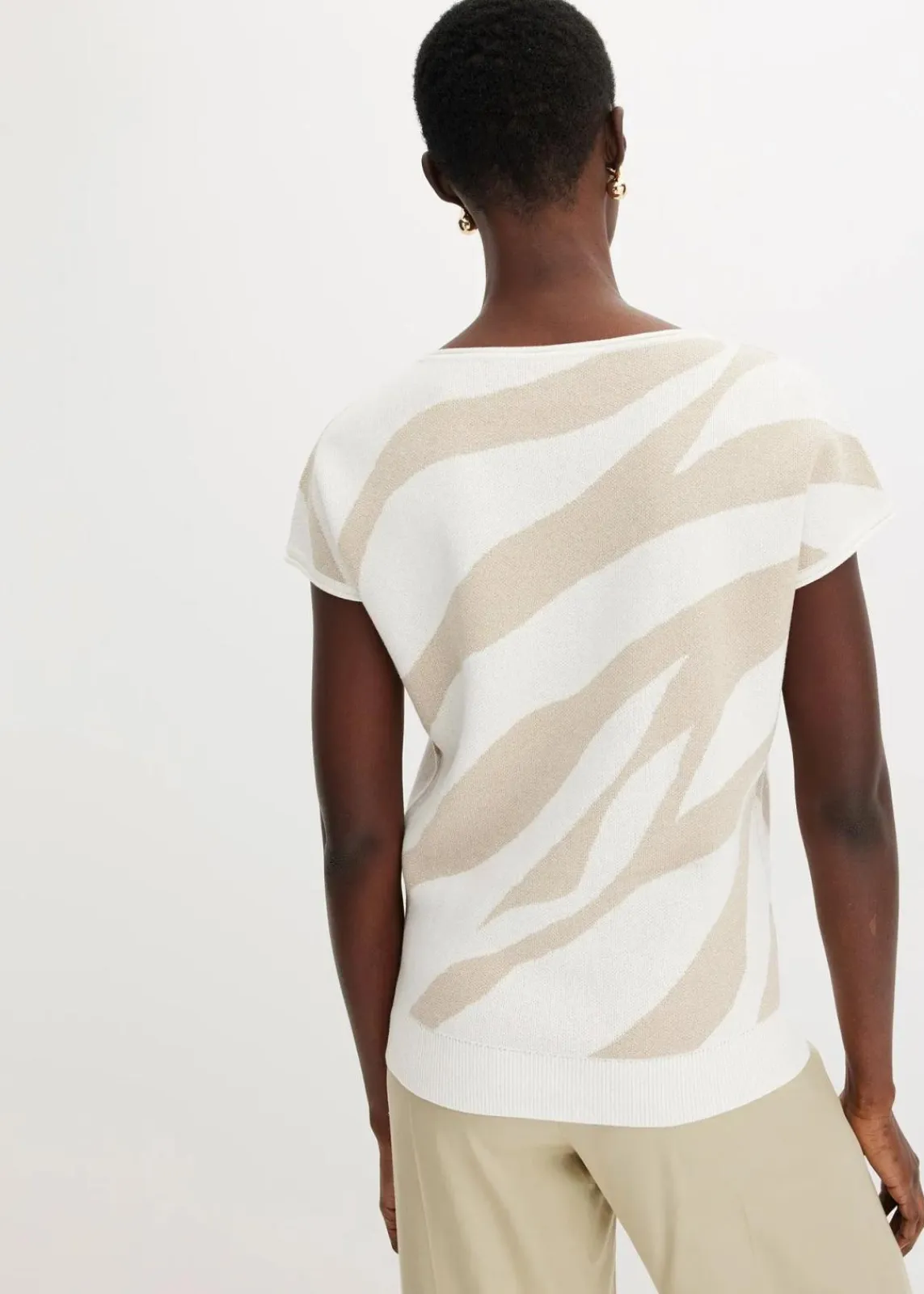 bonprix Bekleidung·Umstandsmode|Strickmode^Feinstrickpullover mit Glitzergarn wollweiß/steingrau zebra bedruckt