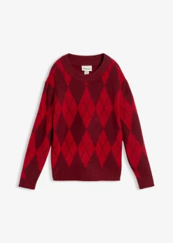 bonprix Bekleidung·Umstandsmode|Bekleidung·Jeans^Feinstrickpullover mit Karomuster lavarot kariert