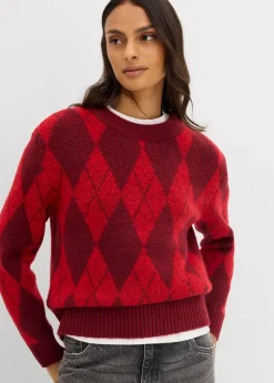 bonprix Bekleidung·Umstandsmode|Bekleidung·Jeans^Feinstrickpullover mit Karomuster lavarot kariert