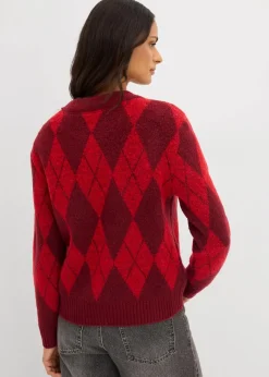 bonprix Bekleidung·Umstandsmode|Bekleidung·Jeans^Feinstrickpullover mit Karomuster lavarot kariert