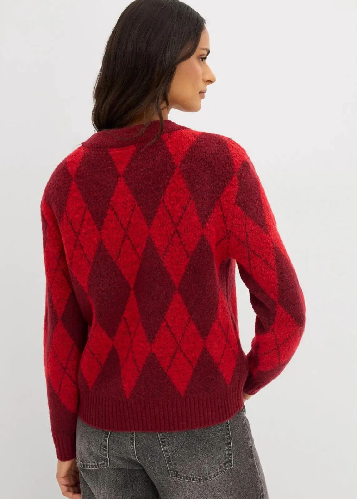 bonprix Bekleidung·Umstandsmode|Bekleidung·Jeans^Feinstrickpullover mit Karomuster lavarot kariert