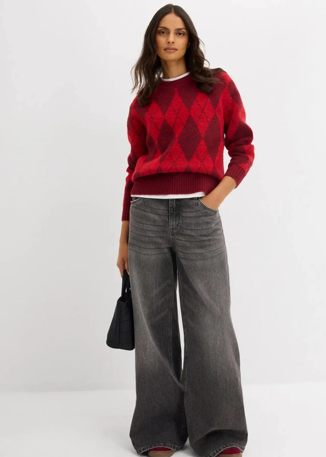 bonprix Bekleidung·Umstandsmode|Bekleidung·Jeans^Feinstrickpullover mit Karomuster lavarot kariert
