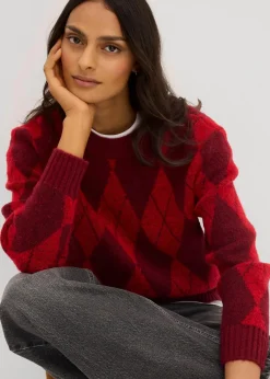 bonprix Bekleidung·Umstandsmode|Bekleidung·Jeans^Feinstrickpullover mit Karomuster lavarot kariert