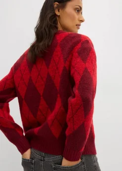 bonprix Bekleidung·Umstandsmode|Bekleidung·Jeans^Feinstrickpullover mit Karomuster lavarot kariert