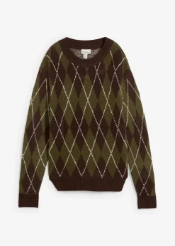 bonprix Bekleidung·Umstandsmode|Bekleidung·Jeans^Feinstrickpullover mit Karomuster dunkeloliv/dunkelbraun/wollweiß kariert