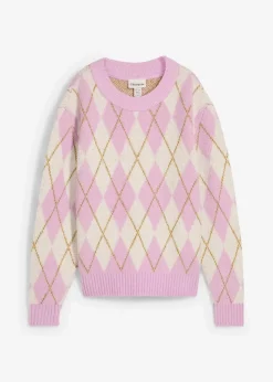 bonprix Strickmode|Pullover & Strickjacken^Feinstrickpullover mit Karomuster wollweiß/softflieder/mattoliv kariert