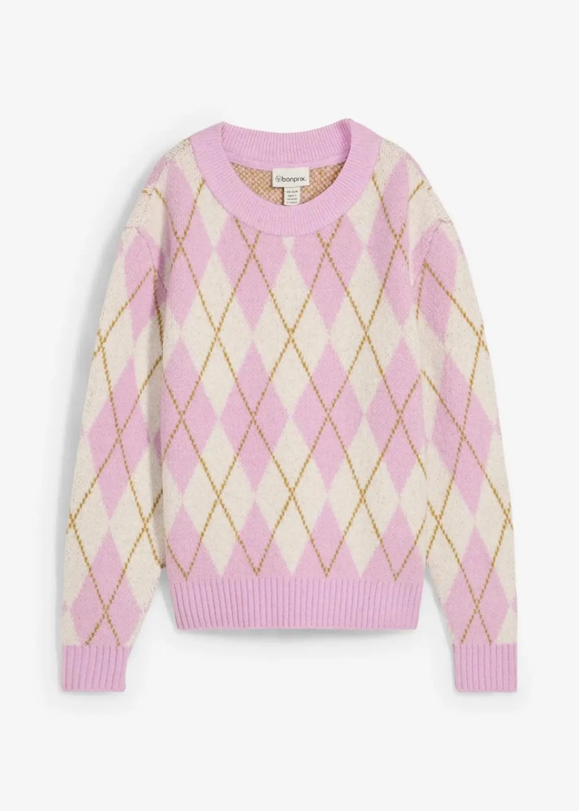 bonprix Strickmode|Pullover & Strickjacken^Feinstrickpullover mit Karomuster wollweiß/softflieder/mattoliv kariert