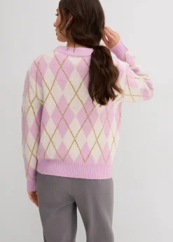 bonprix Strickmode|Pullover & Strickjacken^Feinstrickpullover mit Karomuster wollweiß/softflieder/mattoliv kariert