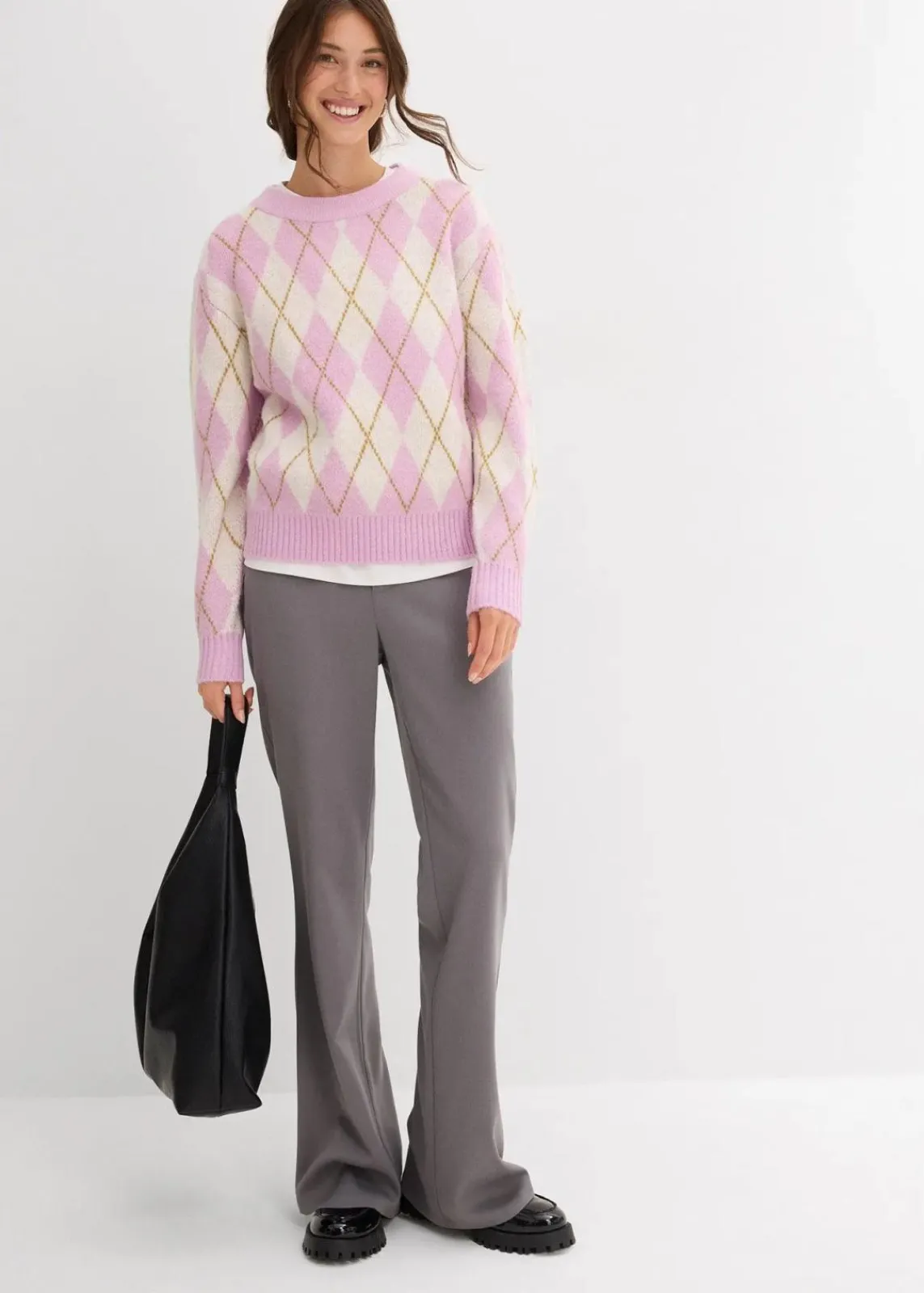 bonprix Strickmode|Pullover & Strickjacken^Feinstrickpullover mit Karomuster wollweiß/softflieder/mattoliv kariert