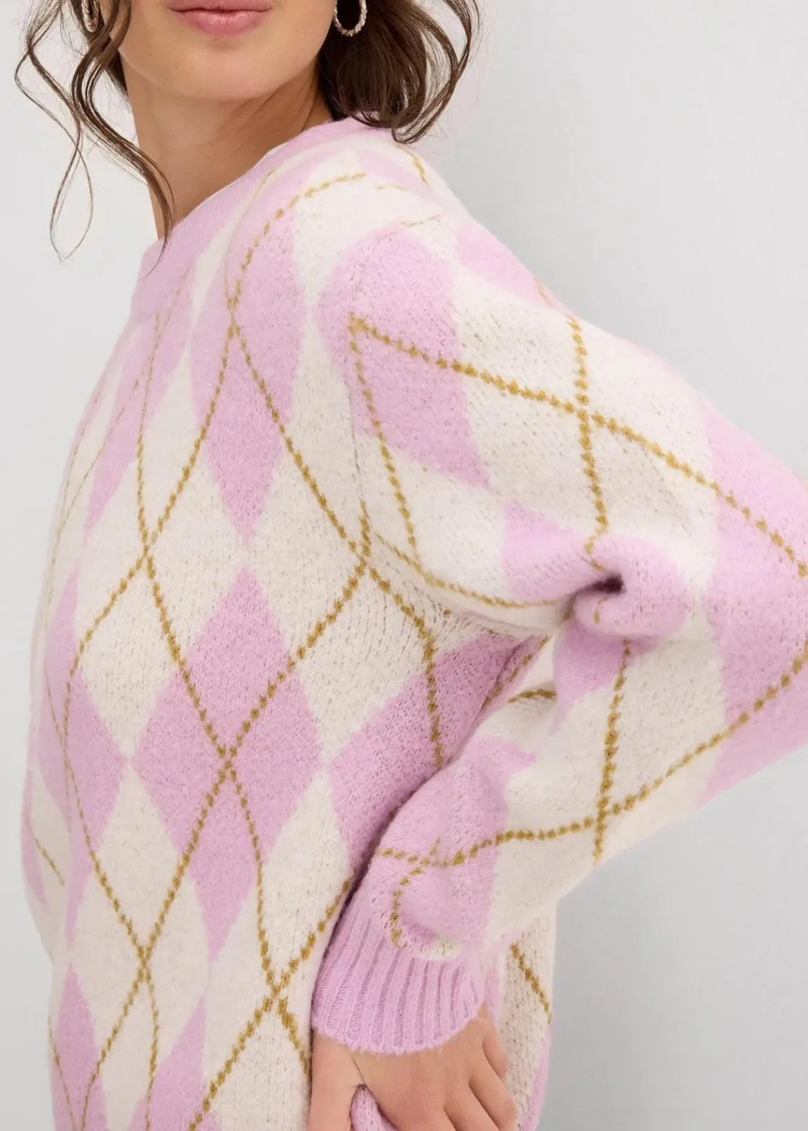bonprix Strickmode|Pullover & Strickjacken^Feinstrickpullover mit Karomuster wollweiß/softflieder/mattoliv kariert