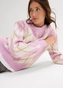 bonprix Strickmode|Pullover & Strickjacken^Feinstrickpullover mit Karomuster wollweiß/softflieder/mattoliv kariert