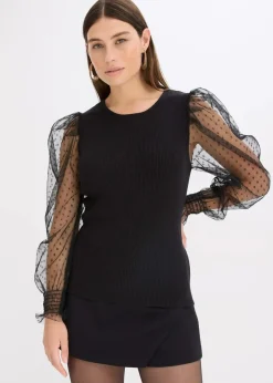 bonprix Bekleidung·Umstandsmode|Bekleidung·Jeans^Feinstrickpullover mit Meshärmeln schwarz