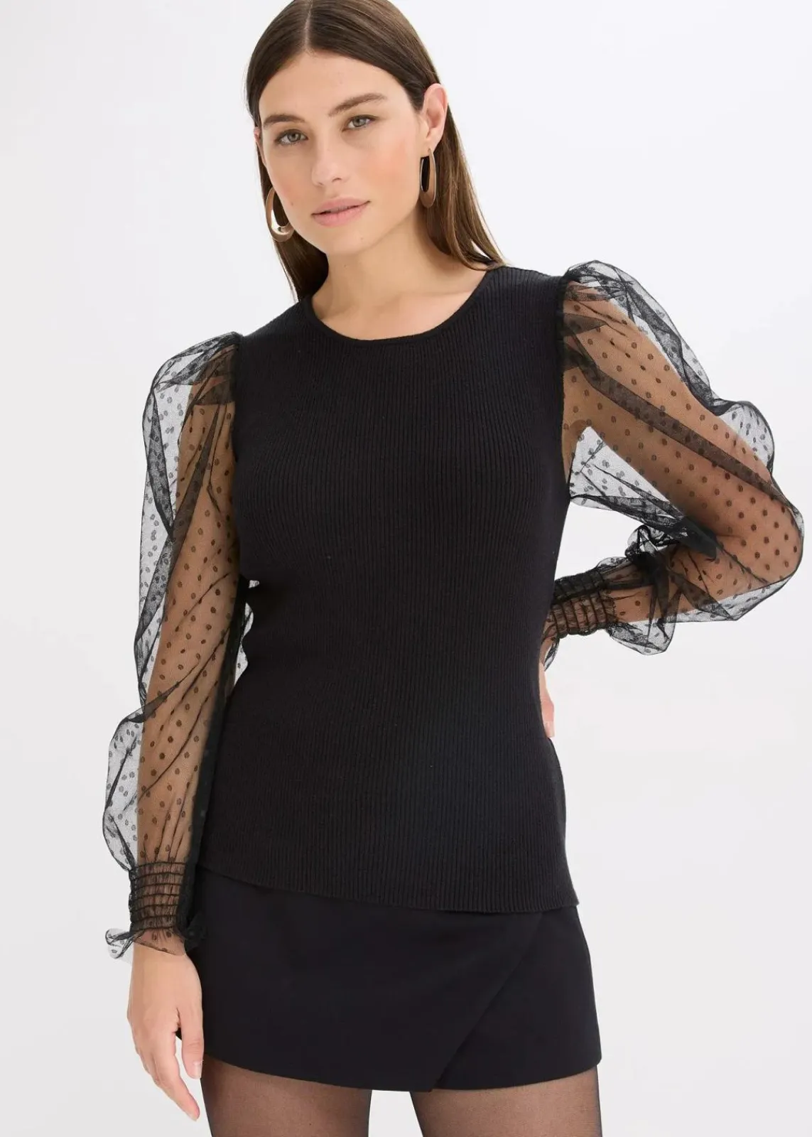 bonprix Bekleidung·Umstandsmode|Bekleidung·Jeans^Feinstrickpullover mit Meshärmeln schwarz