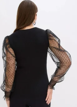 bonprix Bekleidung·Umstandsmode|Bekleidung·Jeans^Feinstrickpullover mit Meshärmeln schwarz