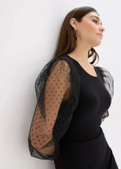 bonprix Bekleidung·Umstandsmode|Bekleidung·Jeans^Feinstrickpullover mit Meshärmeln schwarz
