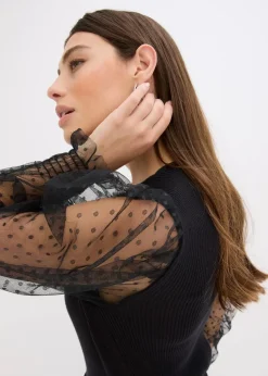 bonprix Bekleidung·Umstandsmode|Bekleidung·Jeans^Feinstrickpullover mit Meshärmeln schwarz