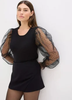 bonprix Bekleidung·Umstandsmode|Bekleidung·Jeans^Feinstrickpullover mit Meshärmeln schwarz