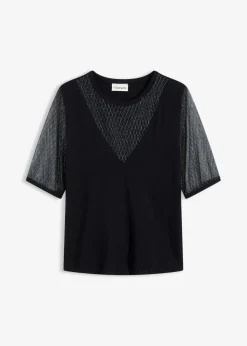 bonprix Bekleidung·Umstandsmode|Bekleidung·Jeans^Feinstrickpullover mit Mesheinsatz schwarz