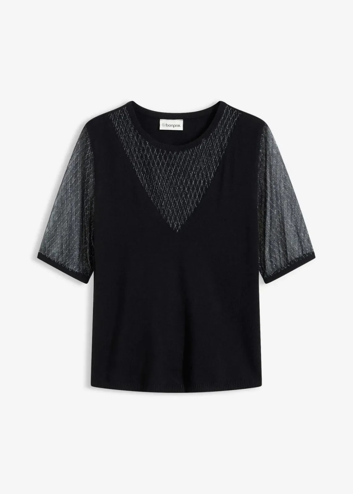 bonprix Bekleidung·Umstandsmode|Bekleidung·Jeans^Feinstrickpullover mit Mesheinsatz schwarz