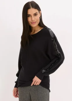 bonprix Bekleidung·Umstandsmode|Bekleidung·Jeans^Feinstrickpullover mit Pailletten schwarz