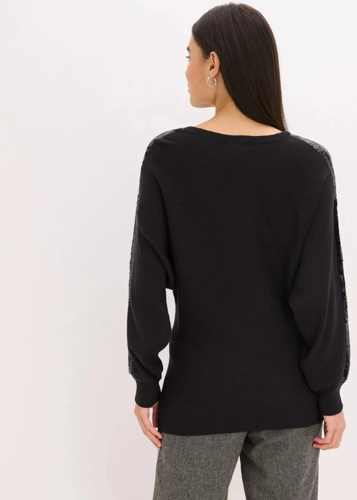bonprix Bekleidung·Umstandsmode|Bekleidung·Jeans^Feinstrickpullover mit Pailletten schwarz