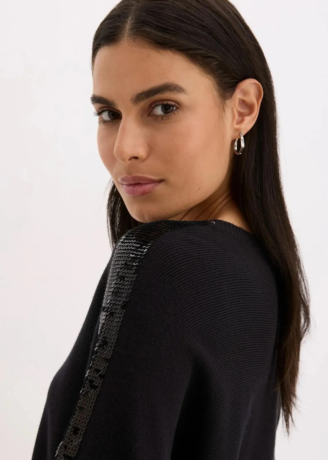 bonprix Bekleidung·Umstandsmode|Bekleidung·Jeans^Feinstrickpullover mit Pailletten schwarz