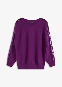 bonprix Pullover & Strickjacken|Strickmode^Feinstrickpullover mit Pailletten veilchenlila
