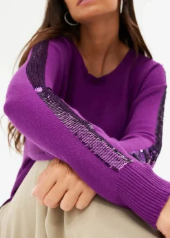 bonprix Pullover & Strickjacken|Strickmode^Feinstrickpullover mit Pailletten veilchenlila