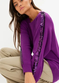 bonprix Pullover & Strickjacken|Strickmode^Feinstrickpullover mit Pailletten veilchenlila