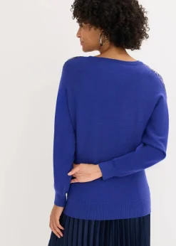 bonprix Pullover & Strickjacken|Strickmode^Feinstrickpullover mit Pailletten saphirblau