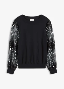 bonprix Bekleidung·Umstandsmode|Bekleidung·Jeans^Feinstrickpullover mit Pailletten-Ärmeln schwarz