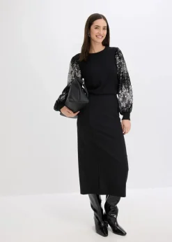 bonprix Bekleidung·Umstandsmode|Bekleidung·Jeans^Feinstrickpullover mit Pailletten-Ärmeln schwarz
