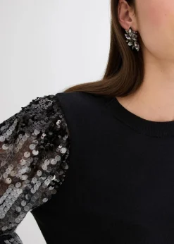 bonprix Bekleidung·Umstandsmode|Bekleidung·Jeans^Feinstrickpullover mit Pailletten-Ärmeln schwarz