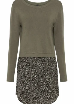 bonprix Bekleidung·Umstandsmode|Bekleidung·Jeans^Feinstrickpullover mit Rockansatz oliv geblümt